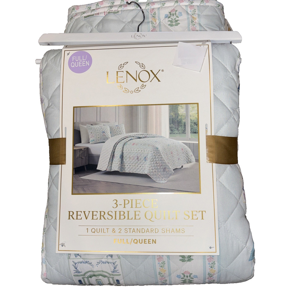 Lenox Spice Village 3 Piece Set Full Queen Reversible Quilt 2 Standard Shams NEW
